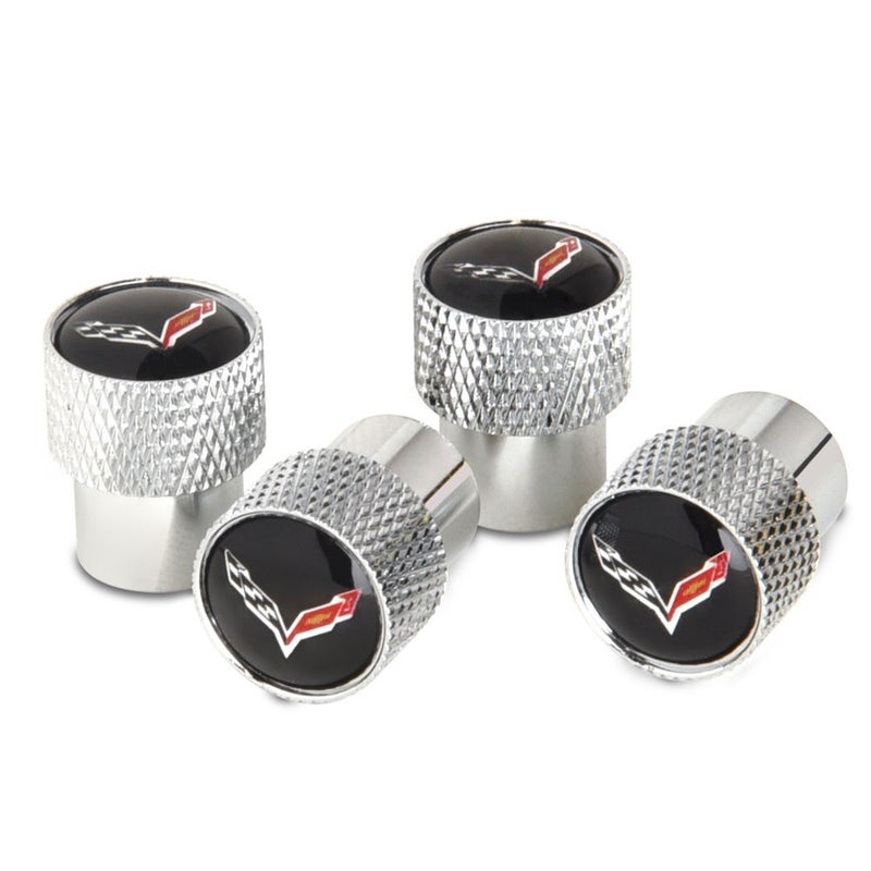 SR1 Performance West Coast Corvette/Camaro C7 Corvette Crossed Flags Logo Aluminum Valve Stem Caps (Knurled) - Image 1